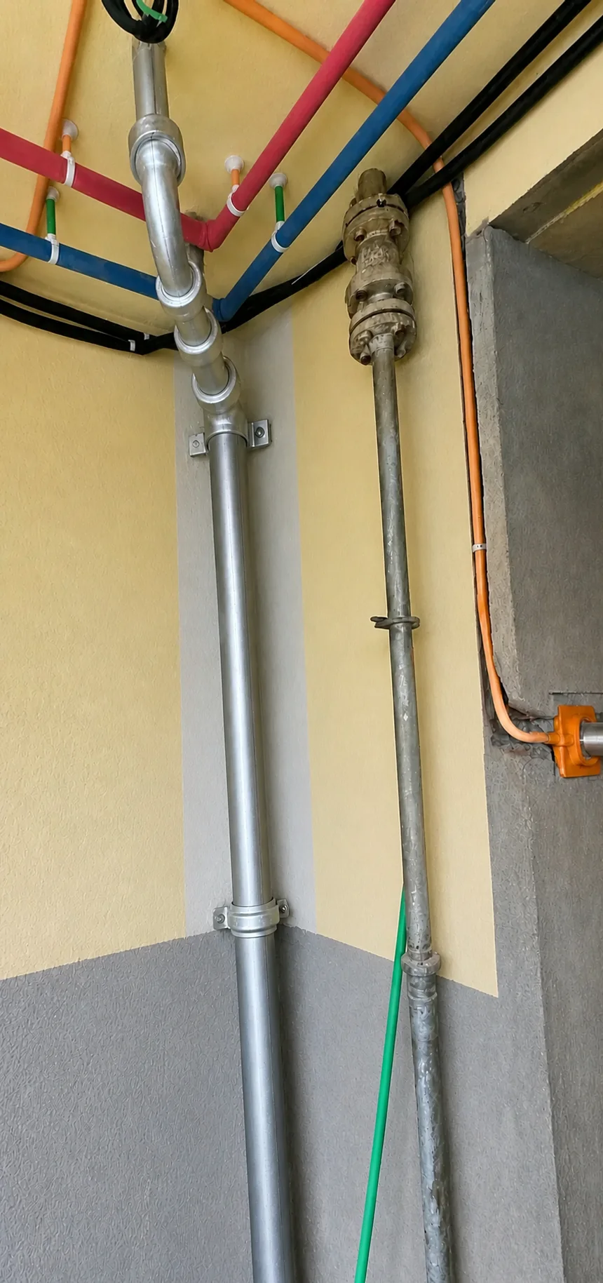 Completed vertical replacement pipework in the same service area